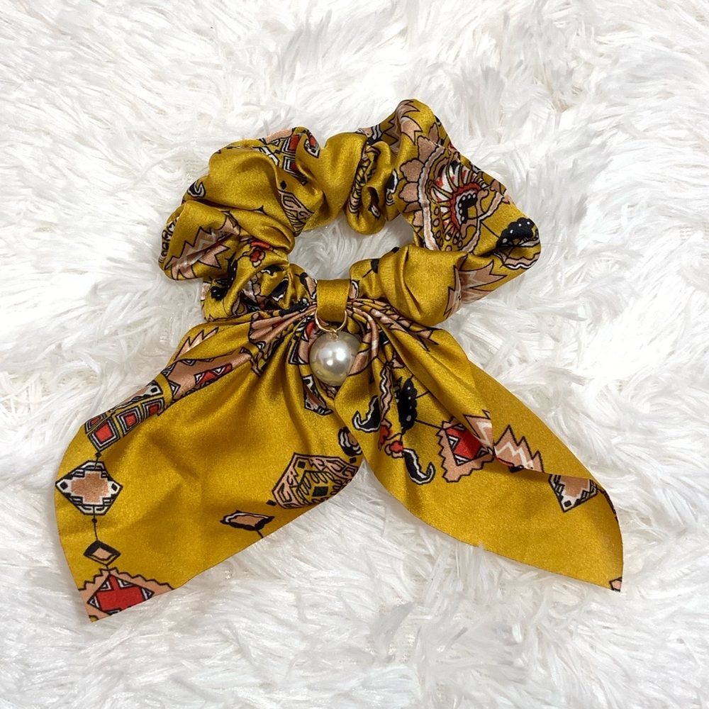$5 FINAL SALE! Satin Mustard Color Ponytail Holder w/ Pearl